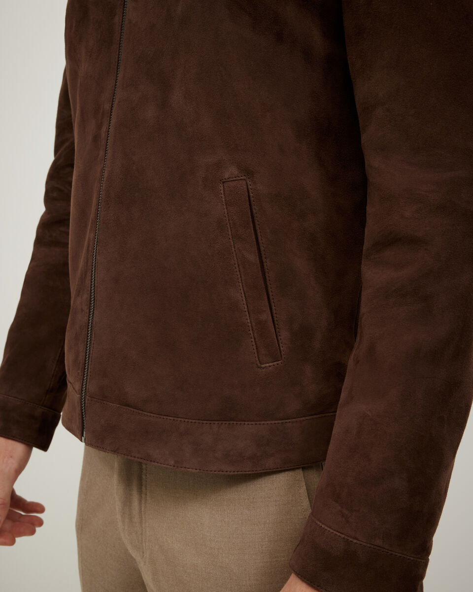 Suede Leather Jacket, Chocolate, hi-res